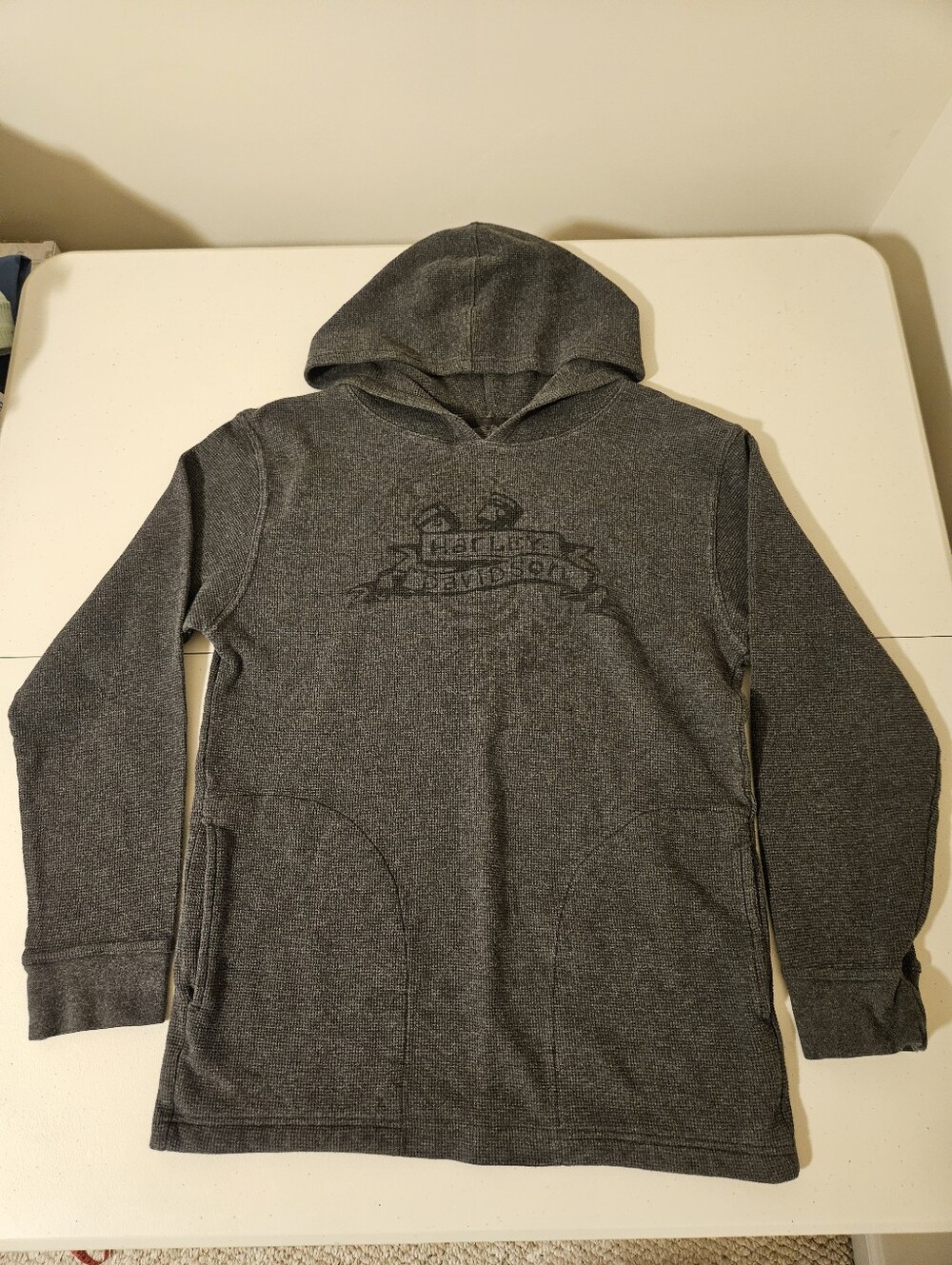 Harley-Davidson Thermal Waffle-Knit Hoodie – Charcoal Gray, Men's Size M